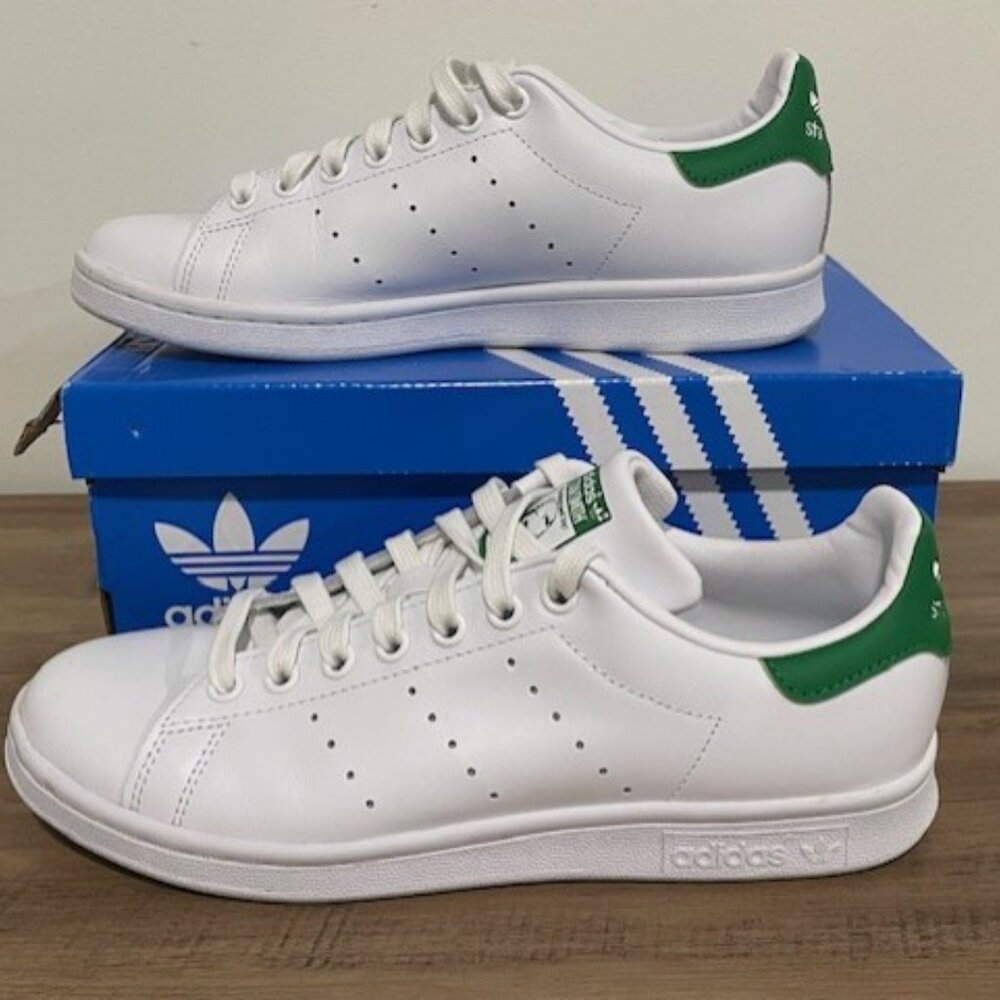 Adidas Stan Smith White Green Sneakers, Women's 7.5